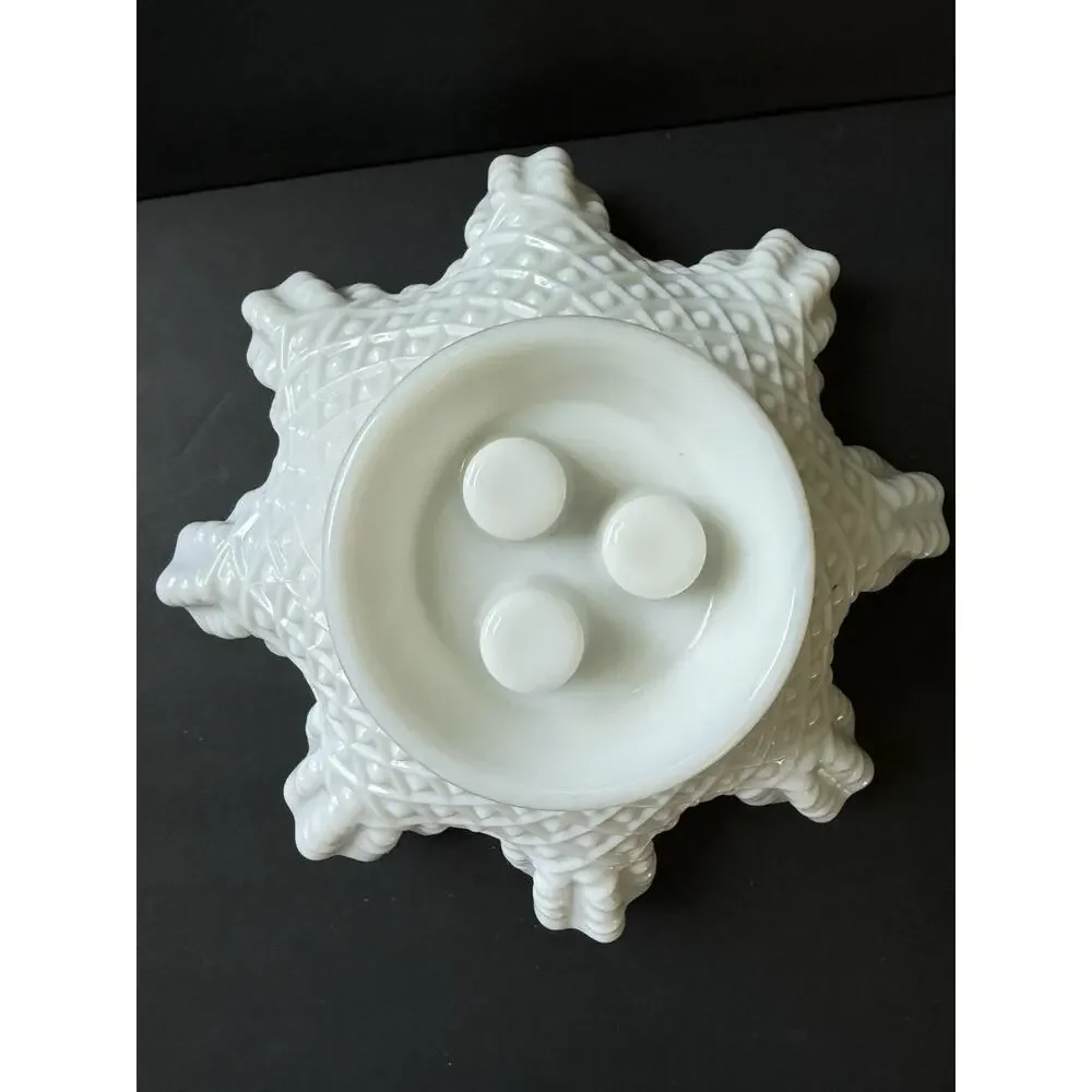 Fenton Hobnail White Milk Glass Double Crimped Ruffled Vase Vintage Pedestal